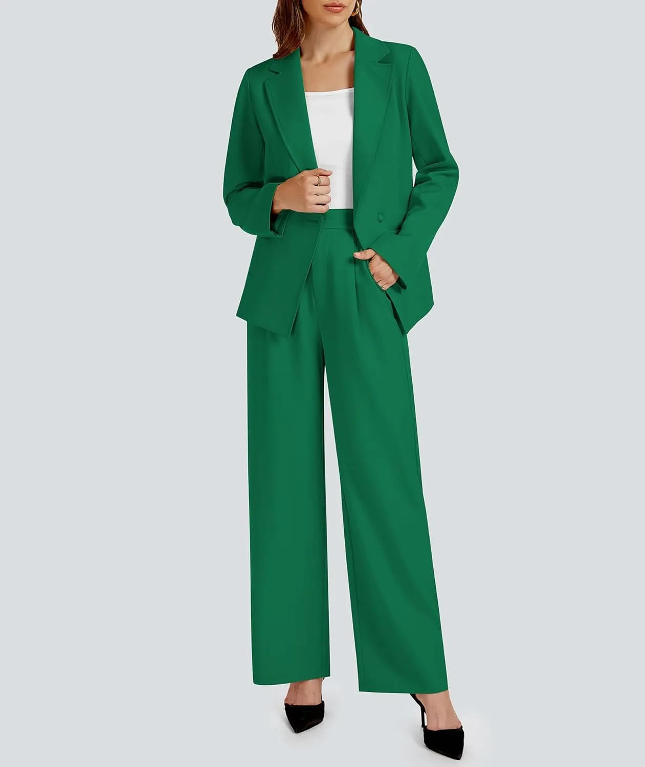 2 Piece Outfits for Women Business Casual Asymmetrical Blazer Jacket and Wide Leg Pants Matching Suit Sets