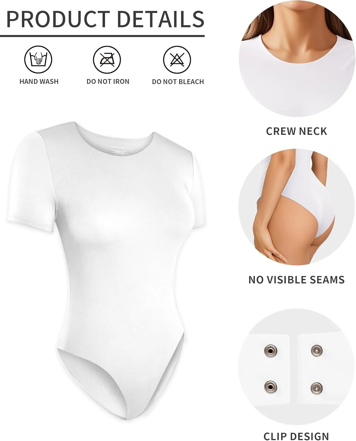 ALGALAROUND Double Lined Short Sleeve Bodysuit for Women Basic T Shirts Body Suits