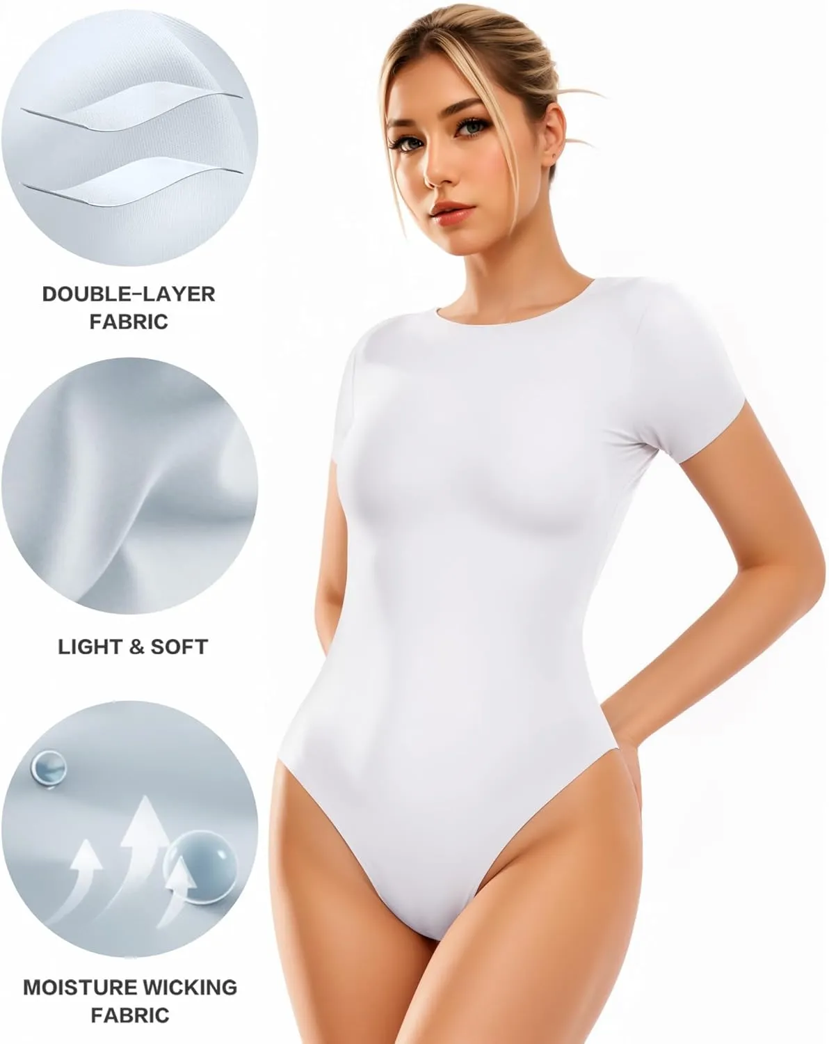 ALGALAROUND Double Lined Short Sleeve Bodysuit for Women Basic T Shirts Body Suits
