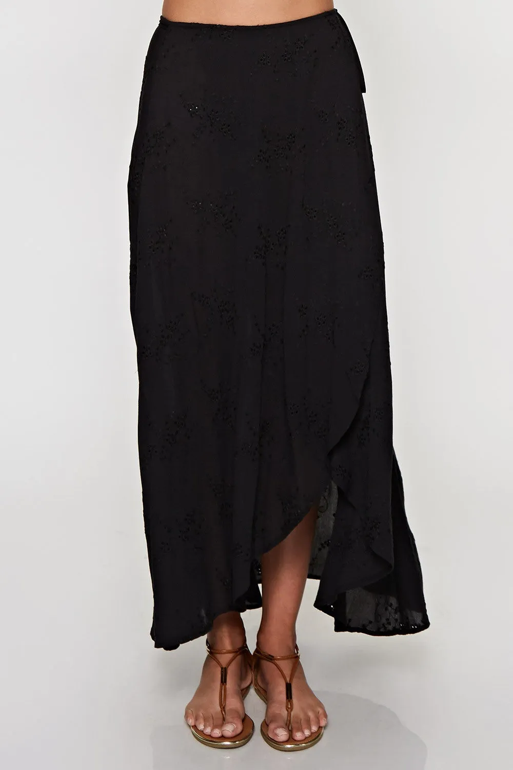 All Over Embroidered Eyelet Wrap Skirt
