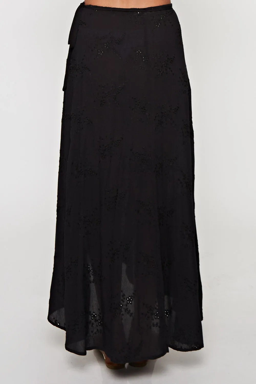 All Over Embroidered Eyelet Wrap Skirt