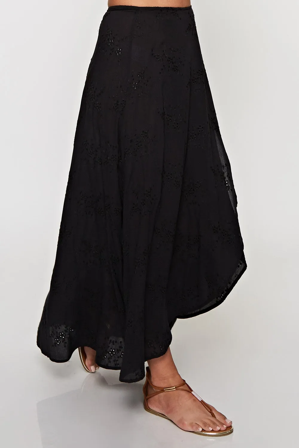 All Over Embroidered Eyelet Wrap Skirt