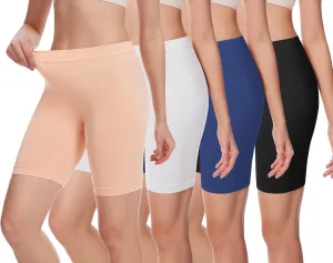 Angelhood Women's Cotton Boy Shorts Underwear Anti Chafing Seamless Biker Shorts High Waisted Soft Plus Boxer Briefs 4 Pack