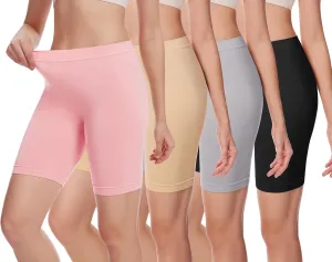 Angelhood Women's Cotton Boy Shorts Underwear Anti Chafing Seamless Biker Shorts High Waisted Soft Plus Boxer Briefs 4 Pack