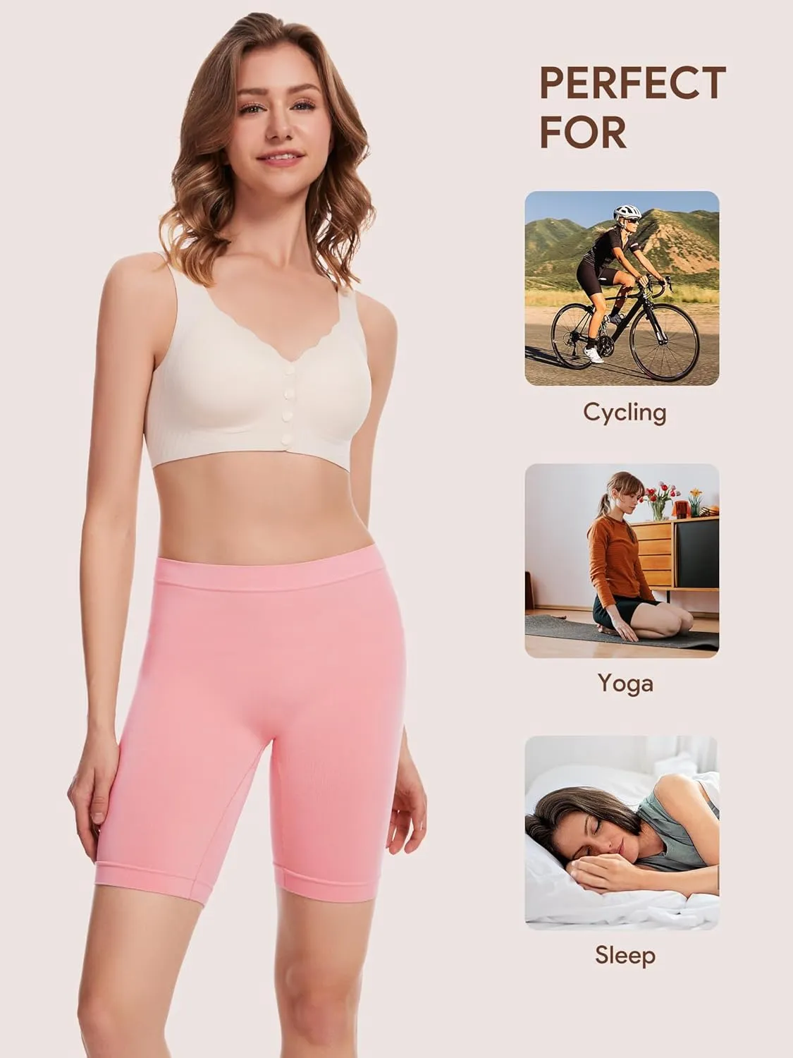Angelhood Women's Cotton Boy Shorts Underwear Anti Chafing Seamless Biker Shorts High Waisted Soft Plus Boxer Briefs 4 Pack