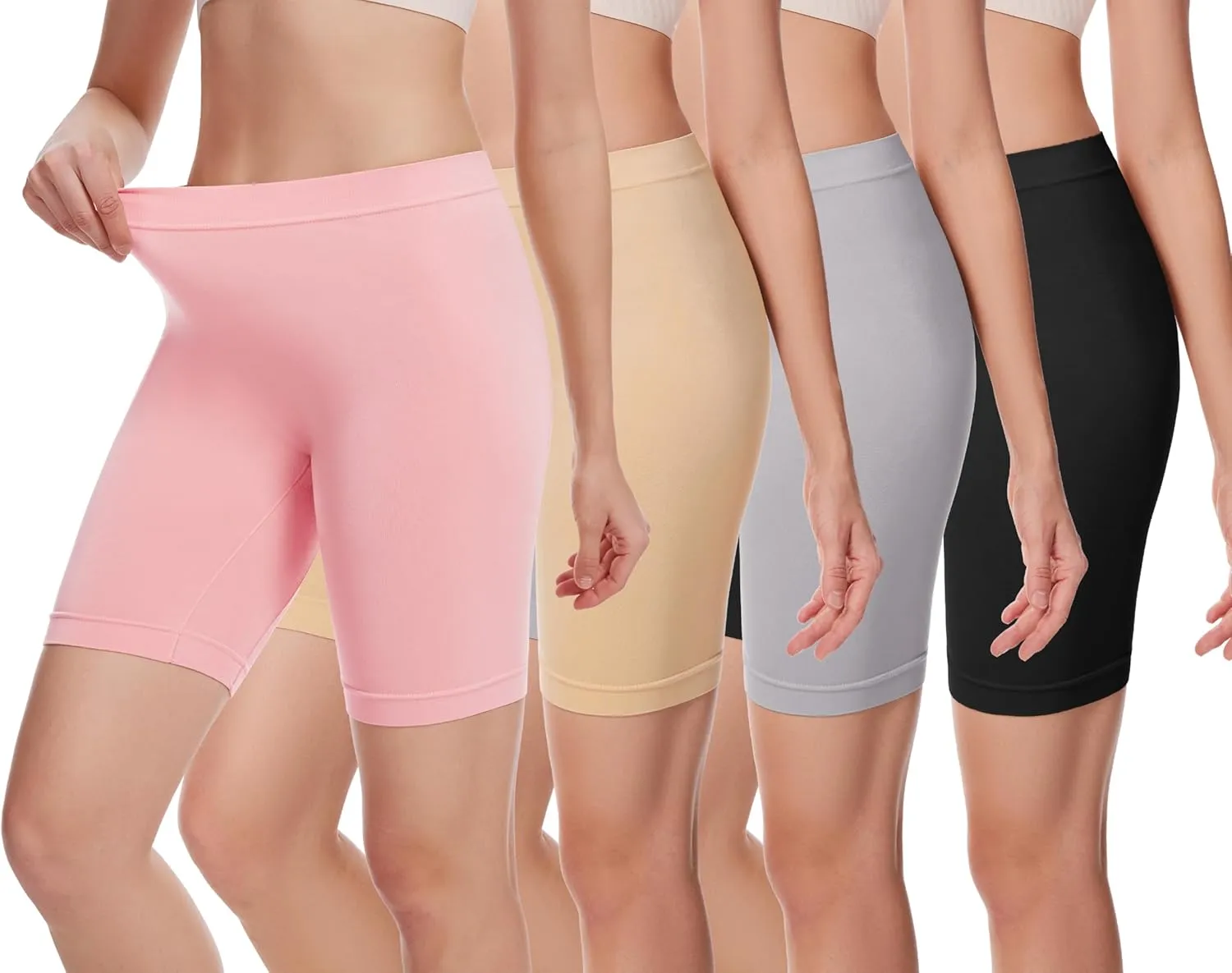Angelhood Women's Cotton Boy Shorts Underwear Anti Chafing Seamless Biker Shorts High Waisted Soft Plus Boxer Briefs 4 Pack