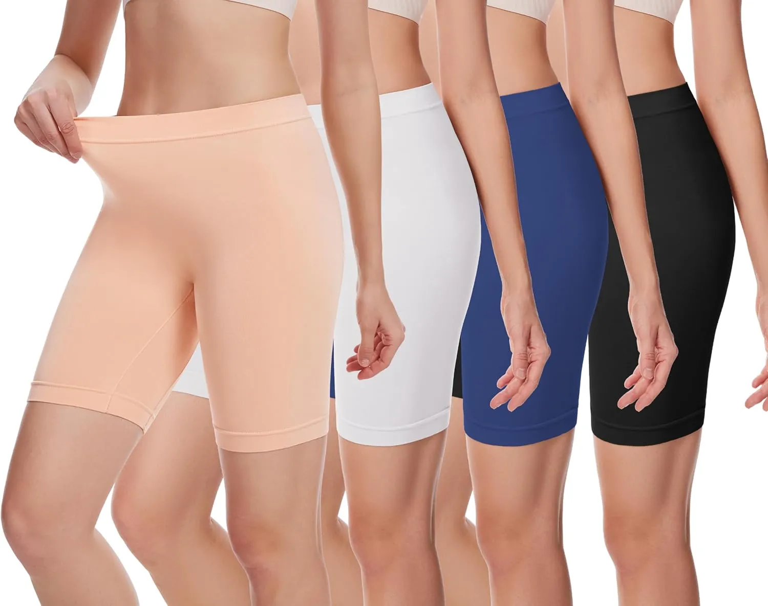 Angelhood Women's Cotton Boy Shorts Underwear Anti Chafing Seamless Biker Shorts High Waisted Soft Plus Boxer Briefs 4 Pack