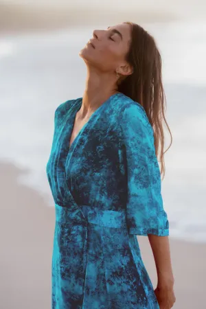 Athena in Tie-Dye Print Silk in Kingfisher
