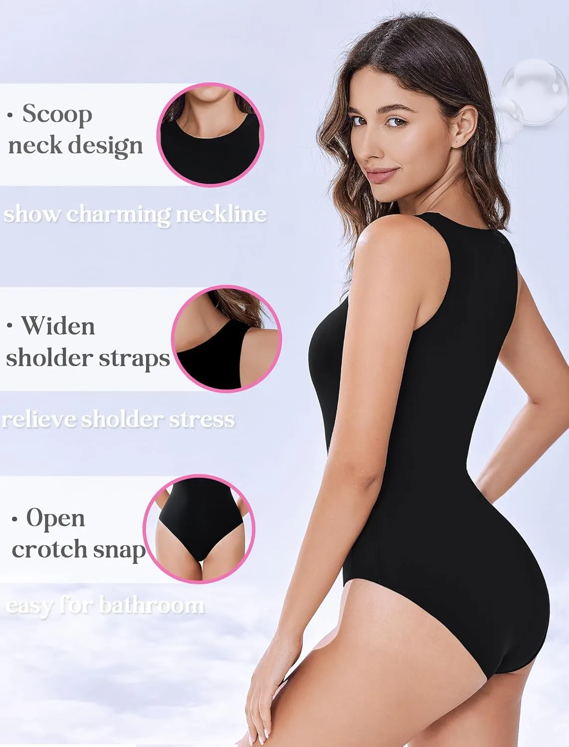 Avidlove Bodysuits for Women Crew Neck Sleeveless Body Suits Snap Closure Double Lined Tank Tops Bodysuit
