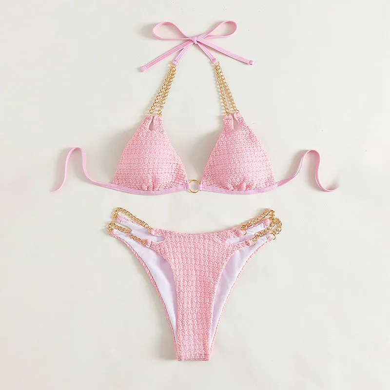 Backless Chain Stripe Split Bathing Suit