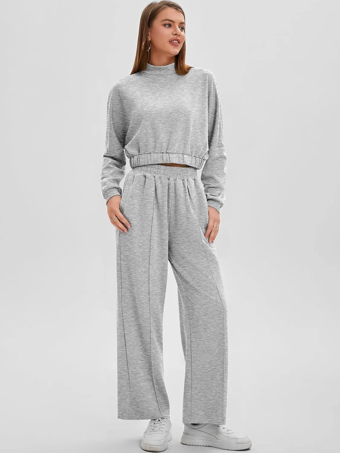 Bloggerlove Womens 2 Piece Outfits Lounge Set Long Sleeve Zip Up Sweatshirt Wide Leg Sweatpants Fall Matching Sweatsuit