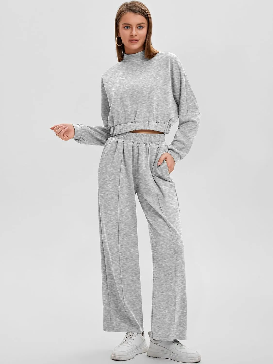 Bloggerlove Womens 2 Piece Outfits Lounge Set Long Sleeve Zip Up Sweatshirt Wide Leg Sweatpants Fall Matching Sweatsuit