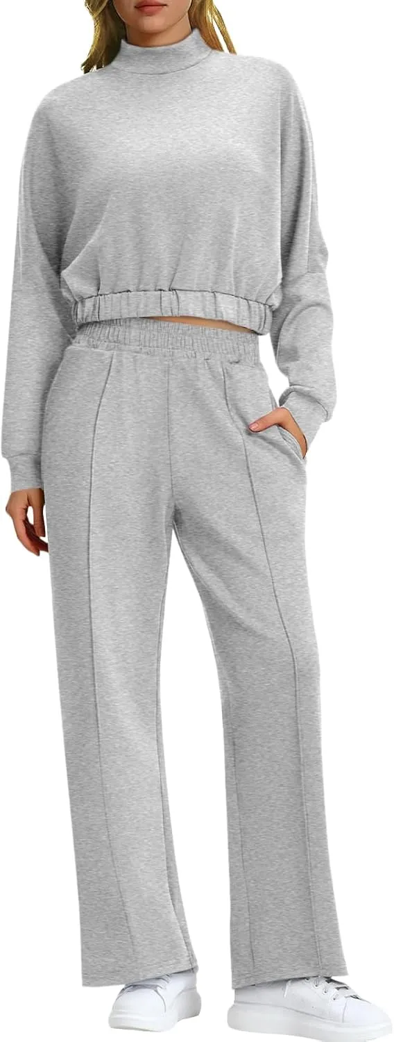 Bloggerlove Womens 2 Piece Outfits Lounge Set Long Sleeve Zip Up Sweatshirt Wide Leg Sweatpants Fall Matching Sweatsuit