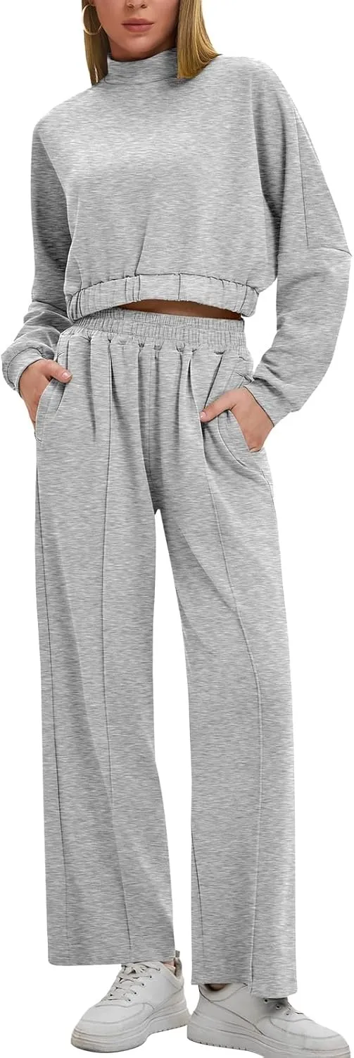 Bloggerlove Womens 2 Piece Outfits Lounge Set Long Sleeve Zip Up Sweatshirt Wide Leg Sweatpants Fall Matching Sweatsuit