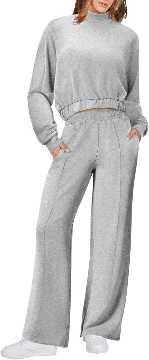 Bloggerlove Womens 2 Piece Outfits Lounge Set Long Sleeve Zip Up Sweatshirt Wide Leg Sweatpants Fall Matching Sweatsuit