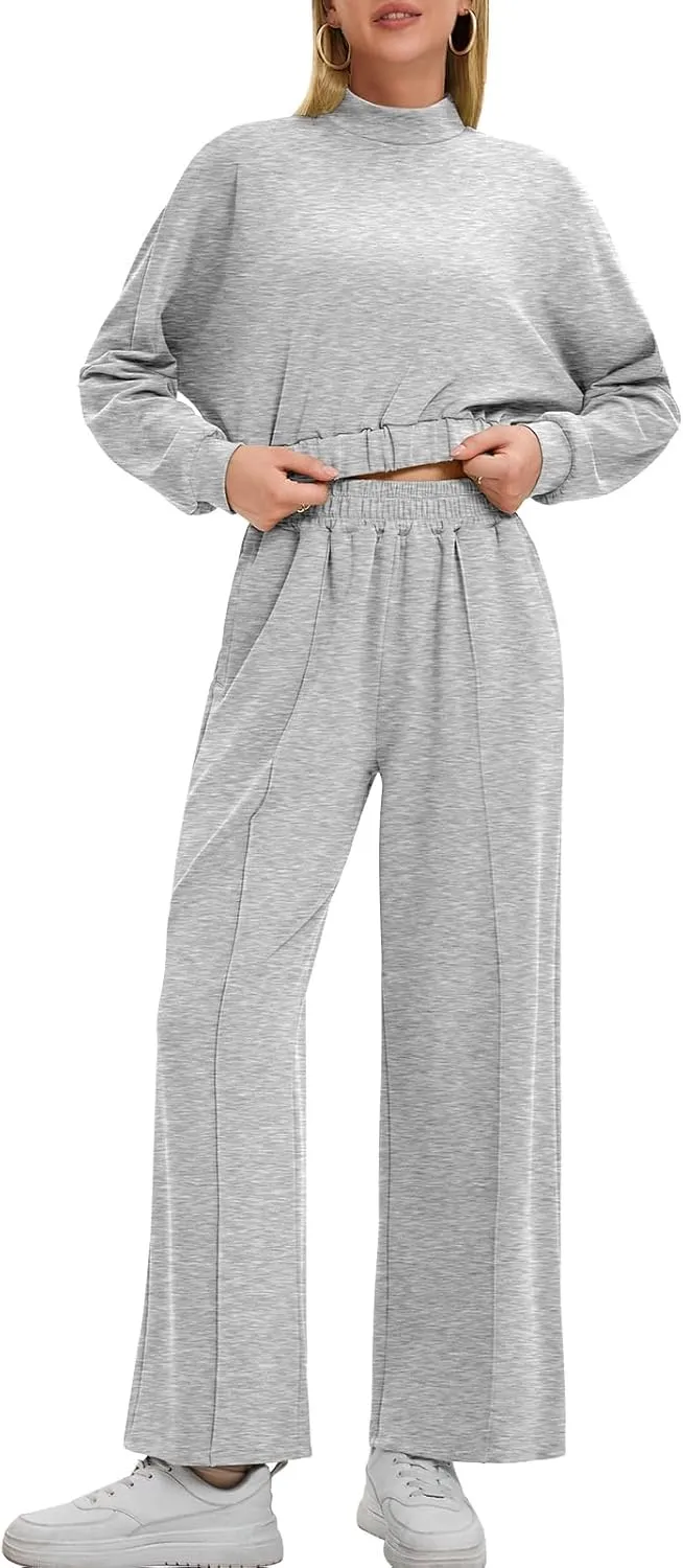 Bloggerlove Womens 2 Piece Outfits Lounge Set Long Sleeve Zip Up Sweatshirt Wide Leg Sweatpants Fall Matching Sweatsuit