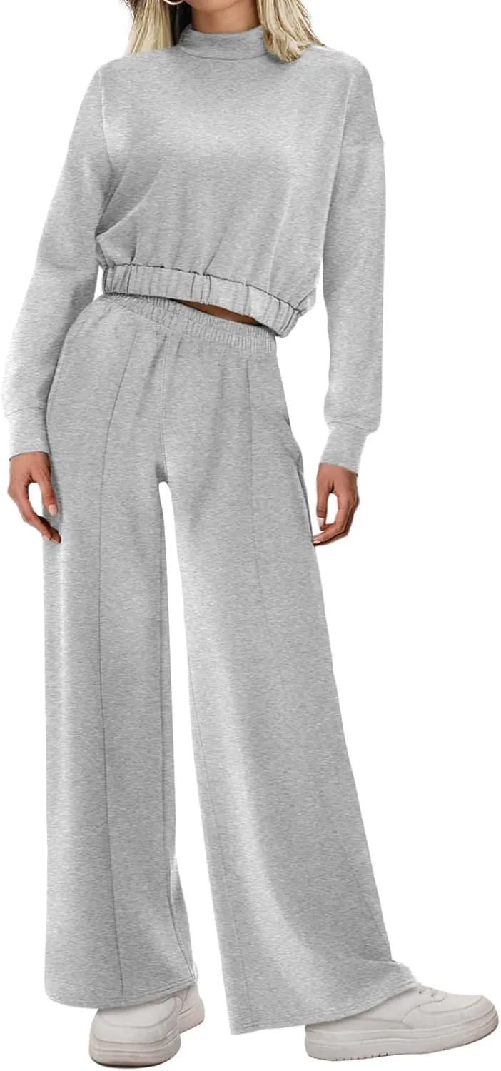 Bloggerlove Womens 2 Piece Outfits Lounge Set Long Sleeve Zip Up Sweatshirt Wide Leg Sweatpants Fall Matching Sweatsuit