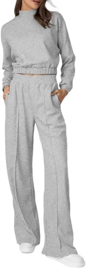 Bloggerlove Womens 2 Piece Outfits Lounge Set Long Sleeve Zip Up Sweatshirt Wide Leg Sweatpants Fall Matching Sweatsuit