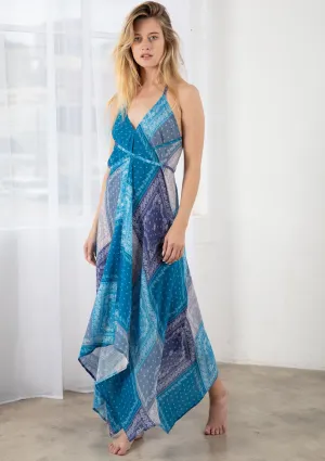 Blue Paisley Handkerchief Maxi Dress
