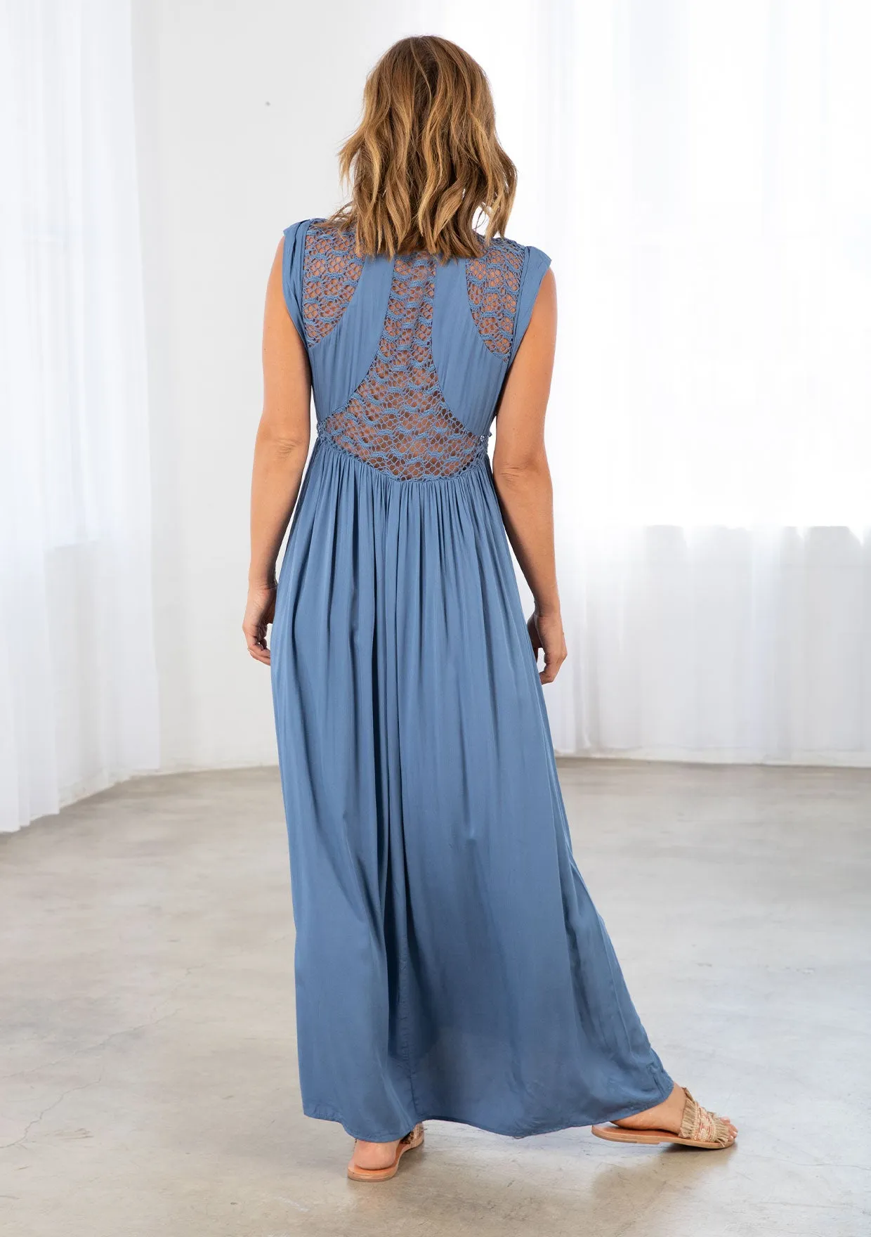Boho Chic Sequined Lace Detail Maxi Dress