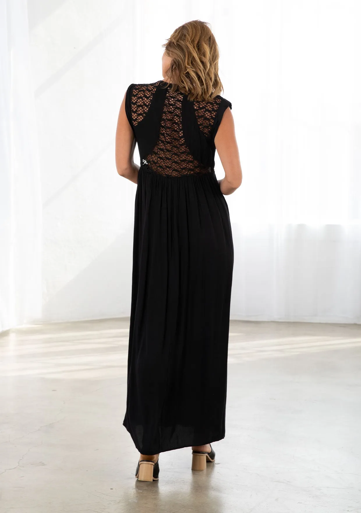 Boho Chic Sequined Lace Detail Maxi Dress