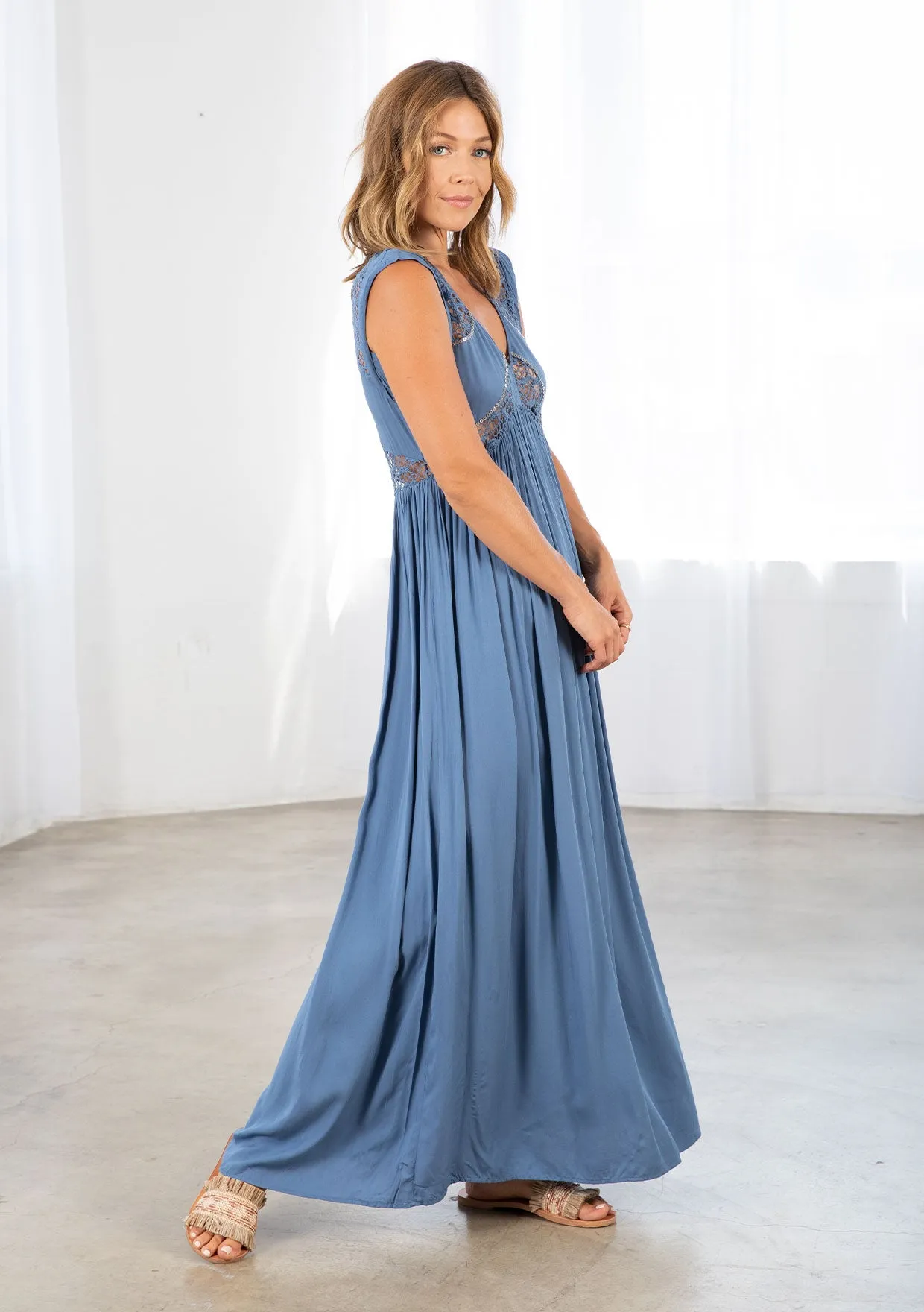 Boho Chic Sequined Lace Detail Maxi Dress