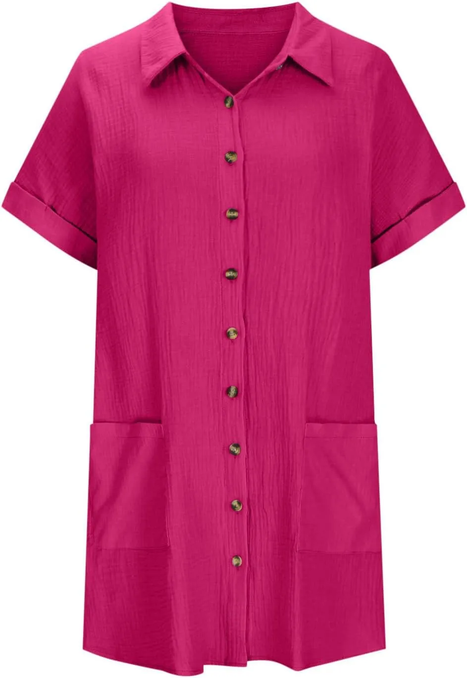 Button Down Dress for Women Summer Short Sleeve Tshirt Dresses Casual Flowy V Neck Loose Midi Beach Dress
