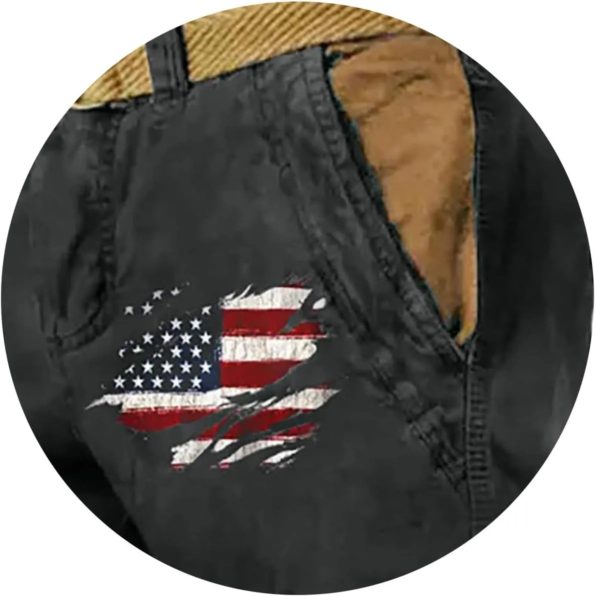 Cargo Shorts for Men Classic American Flag Printed Shorts Washed Distressed Jogging Hiking Pant with Multiple Pockets