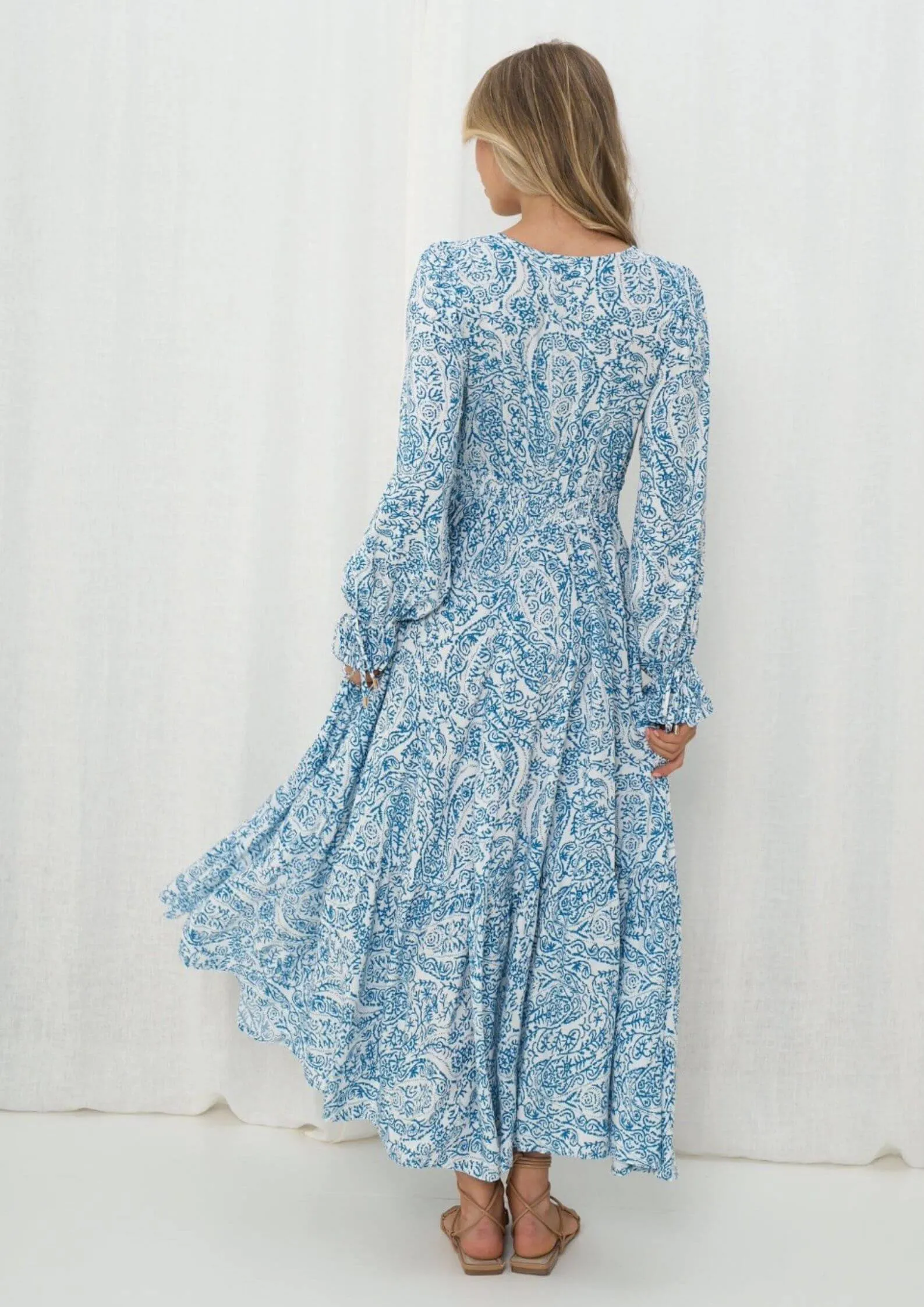 Carisse Long Sleeve Maxi Dress in Blue Ivy