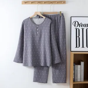 Cotton Gray Crew Neck Pajama Set
