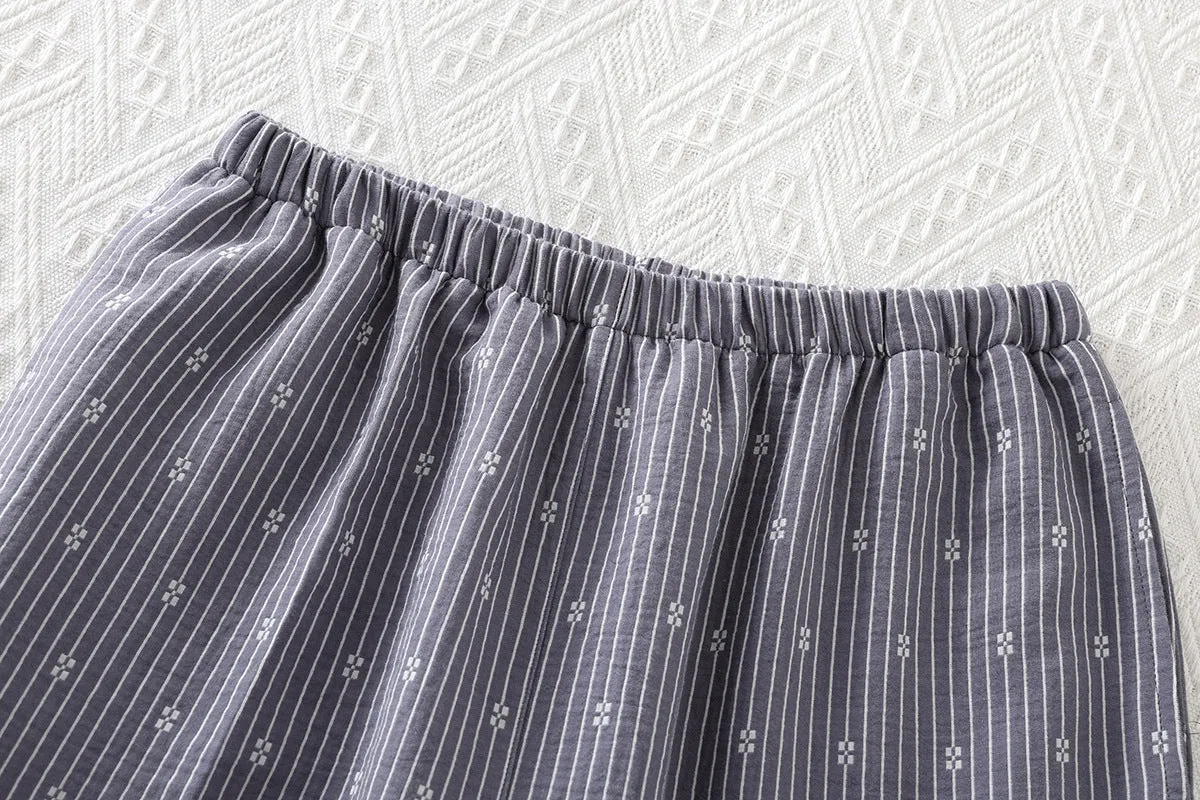 Cotton Gray Crew Neck Pajama Set