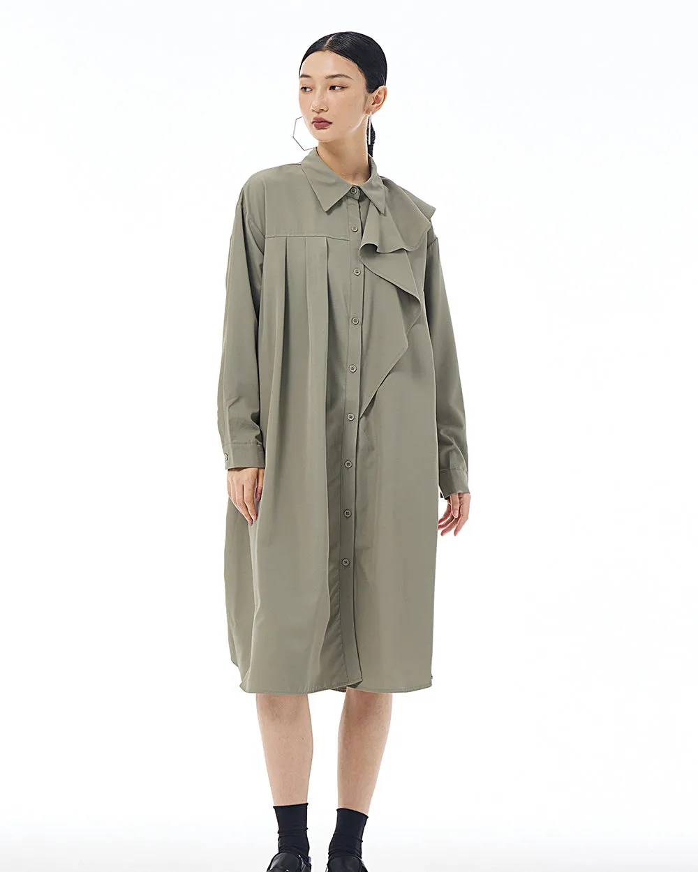 ellazhu Women's Long Sleeve Lapel Button Down Solid Color Loose Shirt GE38