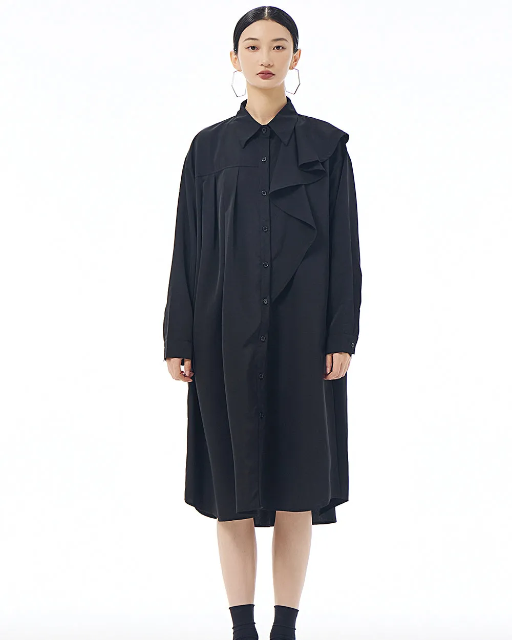ellazhu Women's Long Sleeve Lapel Button Down Solid Color Loose Shirt GE38