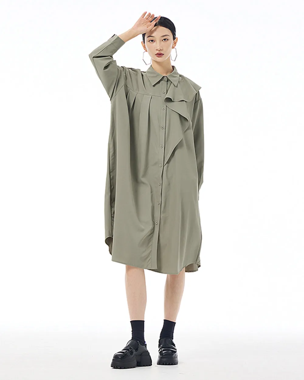 ellazhu Women's Long Sleeve Lapel Button Down Solid Color Loose Shirt GE38