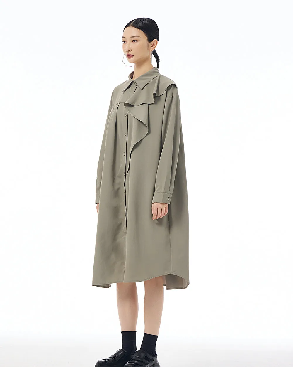 ellazhu Women's Long Sleeve Lapel Button Down Solid Color Loose Shirt GE38