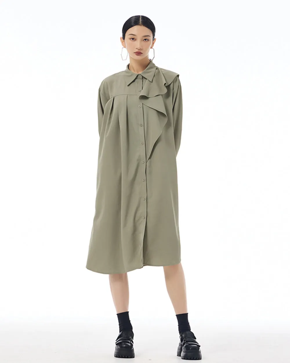 ellazhu Women's Long Sleeve Lapel Button Down Solid Color Loose Shirt GE38
