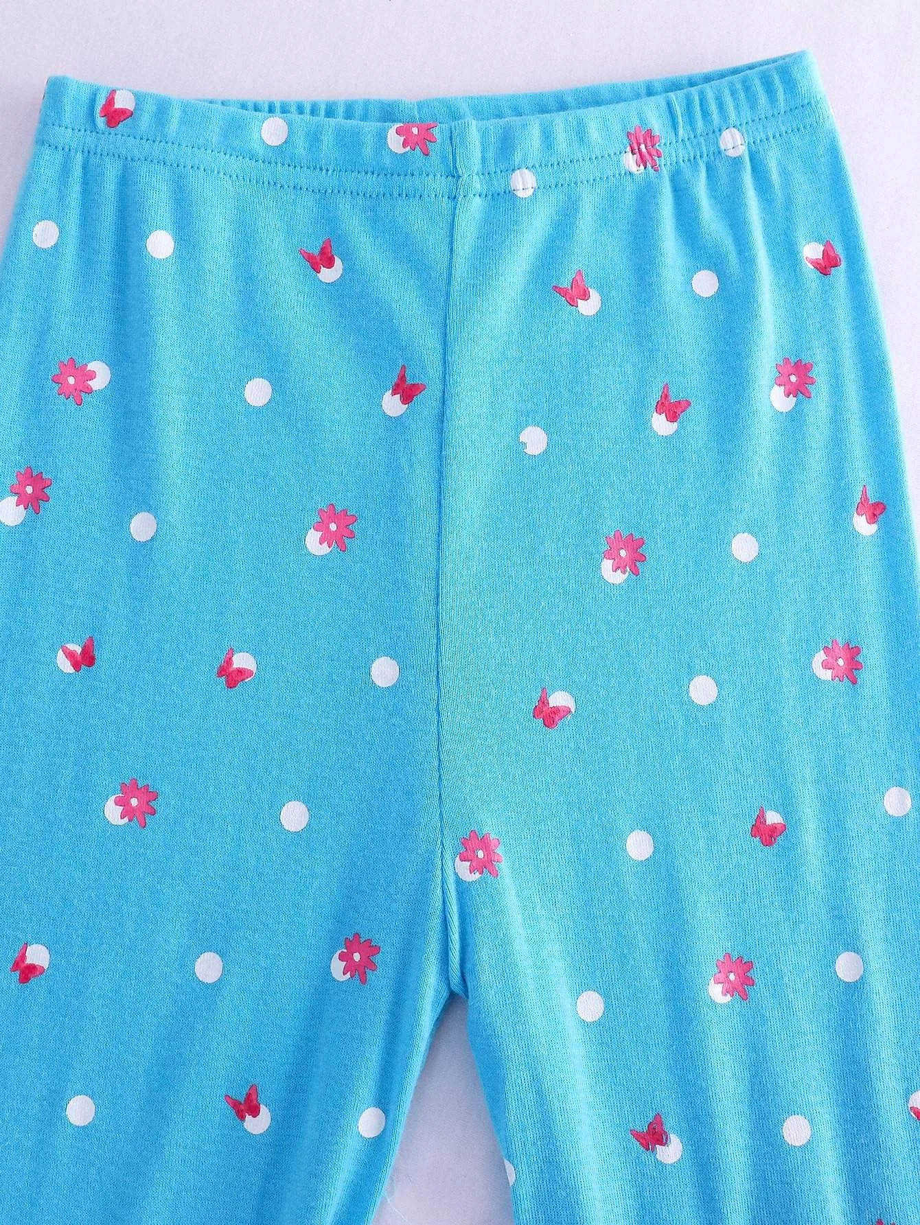 Girls' Snug Fit Cotton Sheep Blue Butterfly sloth Pajama Set Sleepwear