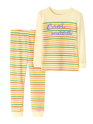 Girls' Snug Fit Cotton Yellow Cool Mood Pajama Set Sleepwear