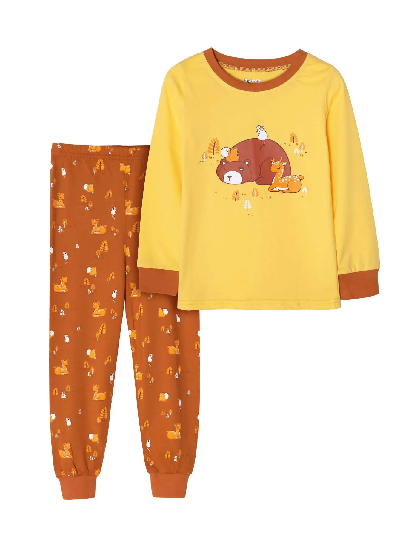 Girls' Snug Fit Cotton Yellow Pajama Set Sleepwear