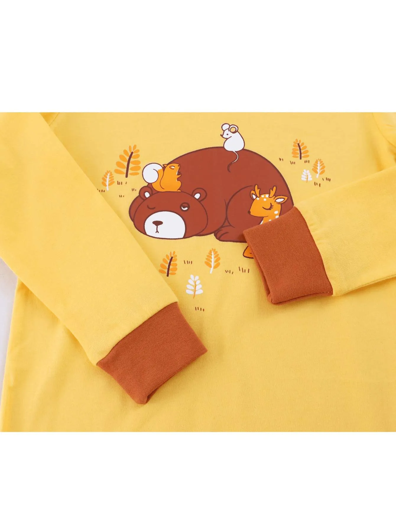 Girls' Snug Fit Cotton Yellow Pajama Set Sleepwear