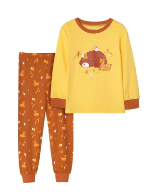 Girls' Snug Fit Cotton Yellow Pajama Set Sleepwear