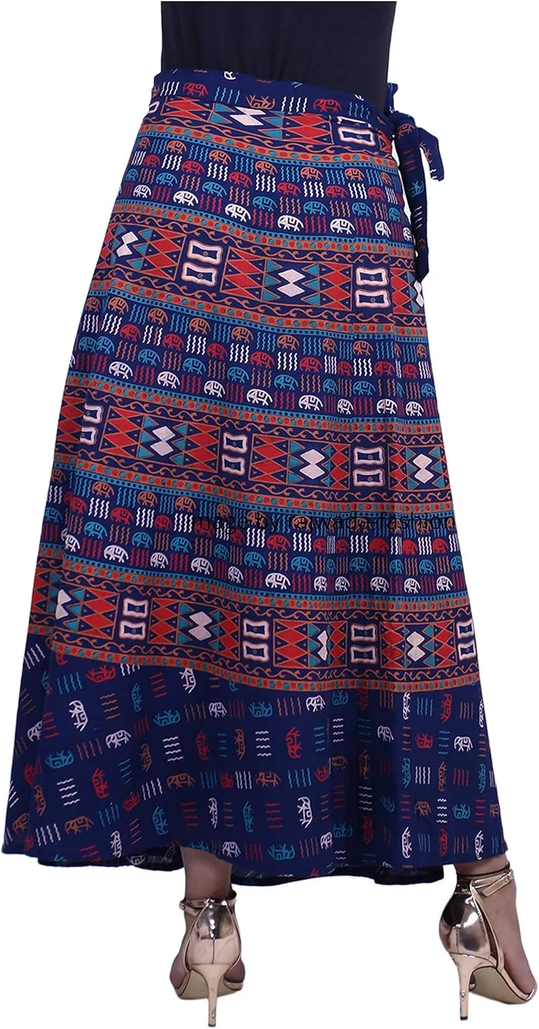 Indian Wrap Around Long Skirt 100% Cotton Jaipuri Printed Mandala Free Size for Women Thanksgiving Gift
