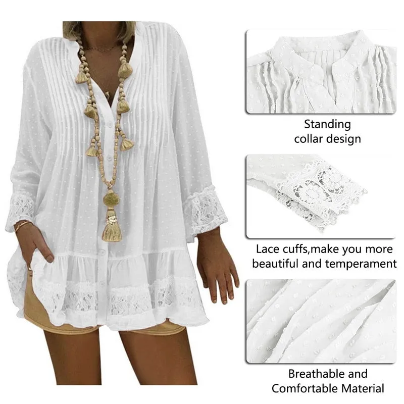 Lace Chiffon Loose Blouse Women