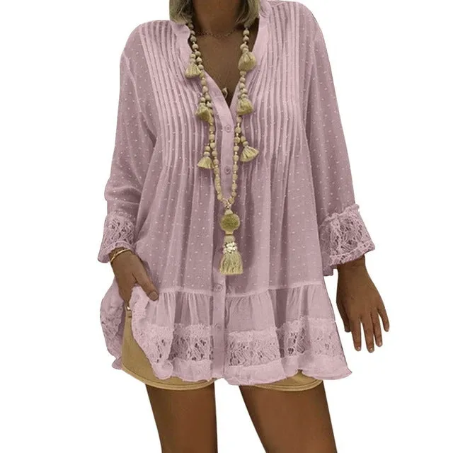Lace Chiffon Loose Blouse Women
