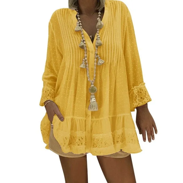 Lace Chiffon Loose Blouse Women