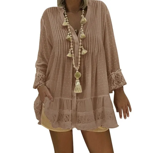 Lace Chiffon Loose Blouse Women