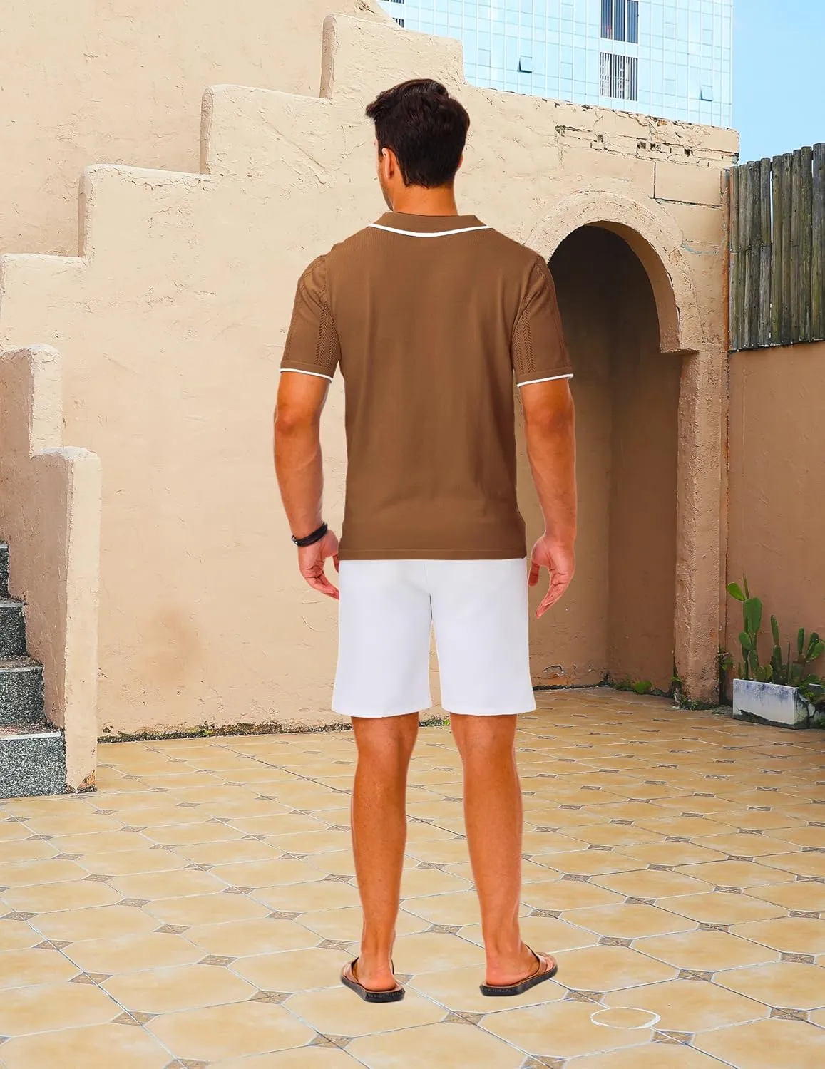 LETSEE Mens Short Sleeve Button Down Shirts Knit Polo Shirt Summer Beach Tops Resort Wear 2025