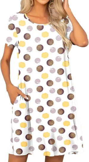levaca Women's Short Sleeve Loose Summer Beach Casual Dress