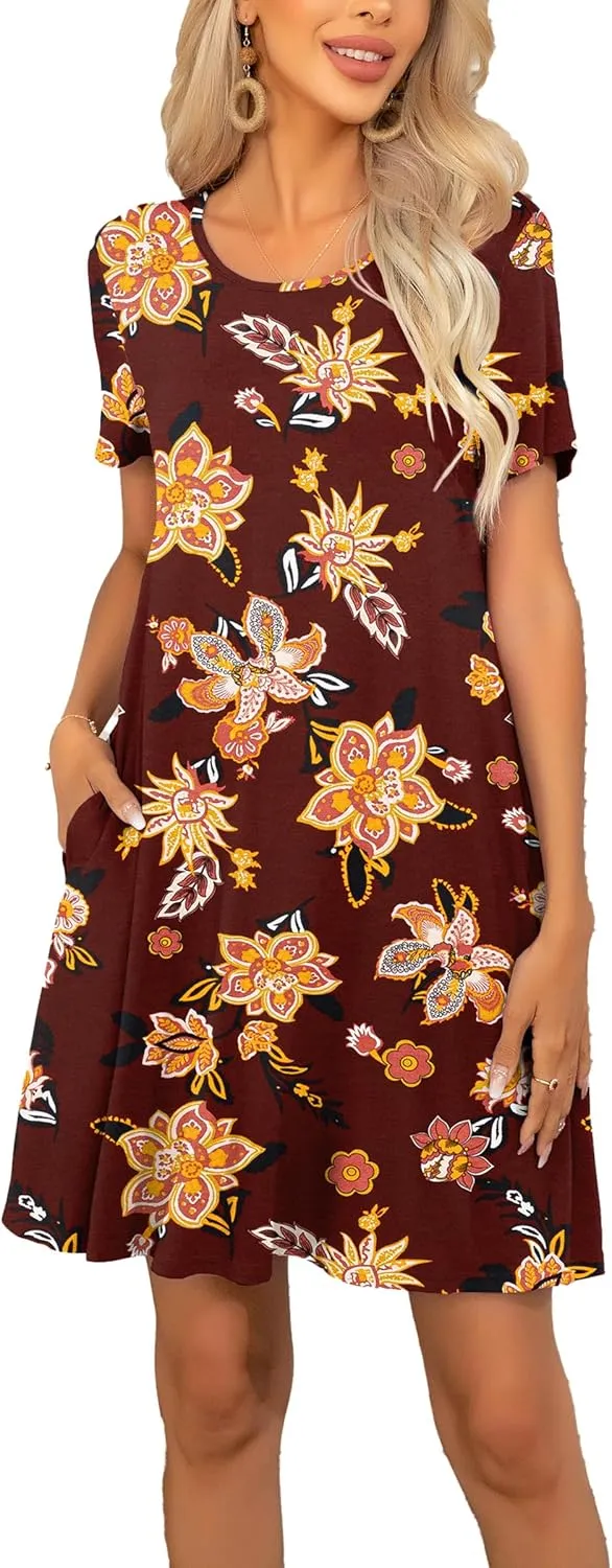 levaca Women's Short Sleeve Loose Summer Beach Casual Dress
