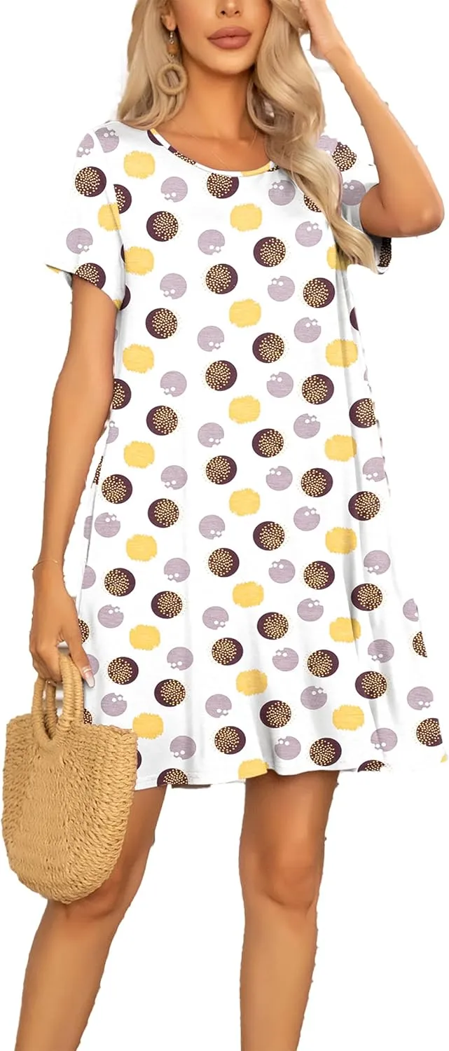 levaca Women's Short Sleeve Loose Summer Beach Casual Dress
